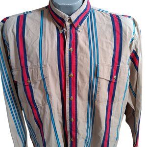 Vintage Large Brushpopper Shirt Striped Button-Up Western Frontier 1990's Mexico